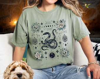 Celestial Snake Shirt,Botanical Snake Comfort Colors® Shirt,Floral Snake Shirt,Comfortcolors,Witchy Clothes,Pet Snake Gifts,Snake Lover Gift
