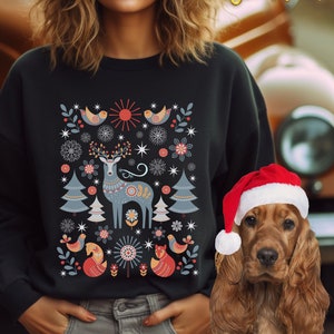 Scandinavian Christmas Sweatshirt, Norwegian Folk Art Sweater, Cottage Core Hygge Botanical Sweatshirt, Vintage Nordic Christmas Crewneck