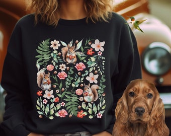 Cottagecore Woodland Animal Squirrel Sweatshirt, Cottage Core, Cottagecore Clothes, Aesthetic Clothes, Wildflowers Sweater, Crew Neck