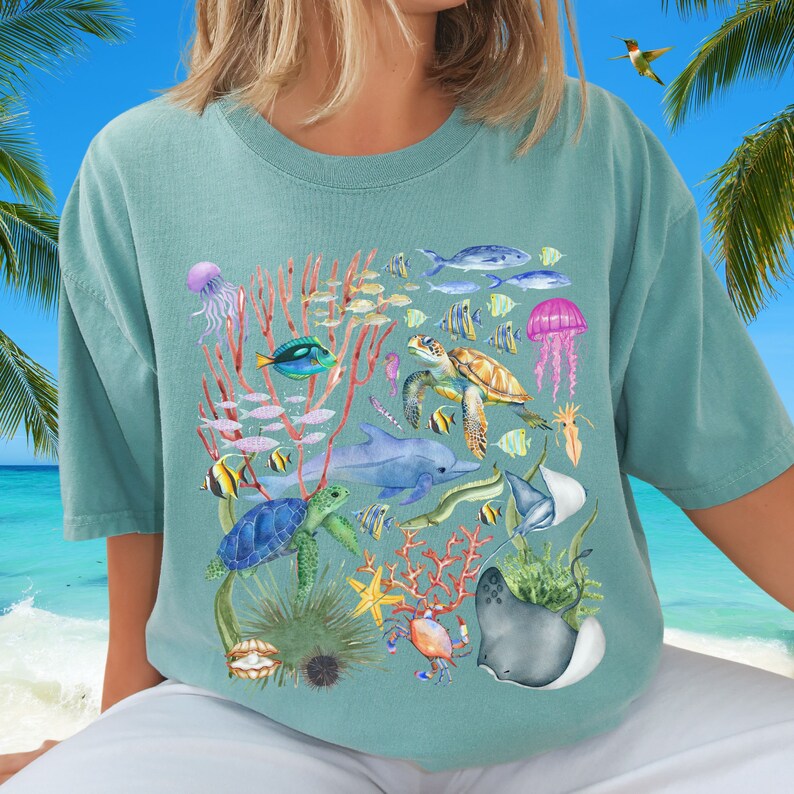 Retro Ocean Nature Shirt, Marine Life Nautical Underwater Animal Shirt ...