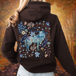 Whimsical Blue Wolf Zip Hoodie,Goblincore Fairycore Cottagecore Sweatshirt,Mystical Forest Woodland Animal Zip Up Hoody,Nature Lovers Gift