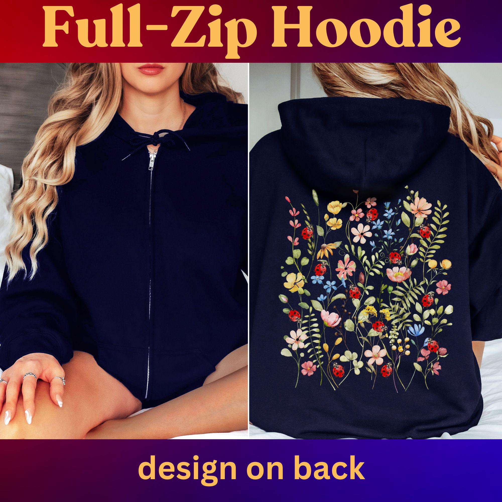 Ladybug Floral Zip Hoodie, Goblincore Cottagecore-full Zip up