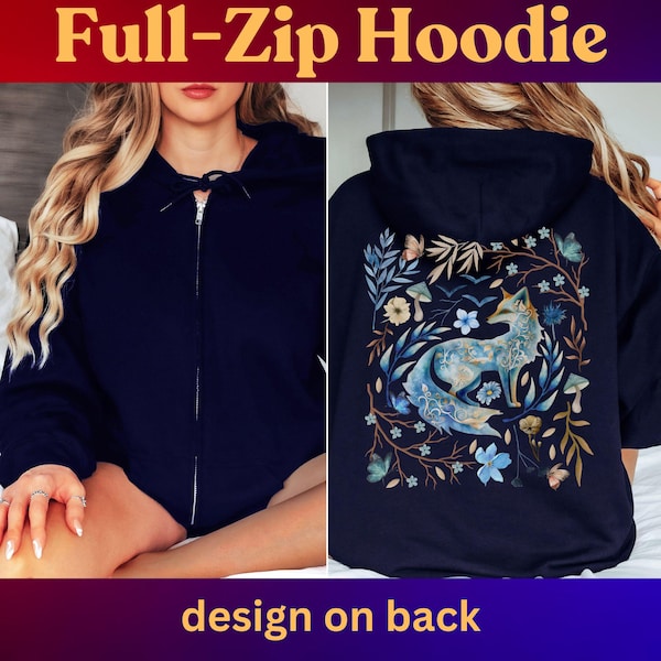 Sudadera con capucha y cremallera completa de zorro caprichoso - Regalo de bosque mágico cottagecore oscuro, sudadera goblincore de hadas, chaqueta con cremallera para mujer, sudadera con capucha acogedora