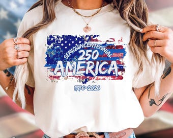 Comfort Colors® Celebrate America 250th Shirt, Retro Usa 250 Tee, Independence Day Shirt, Vintage Flag Top, 4th of July Shirt,Patriotic Gift