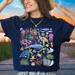 Comfort Colors® Sea Animal Shirt,Ocean Nature Shirt,Sealife Beach Life Tee,Turtle Fish Dolphin Shirt, Ocean Gift for Marine Biologist Shirt