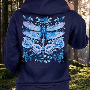 Blue Wildflower Hoodie Flower Hoodie Cute Womens Hoodie Oversized Hoodie Baby Blue Hoodie Dragonfly Hoodie Granola Girl Aesthetic Hoodies