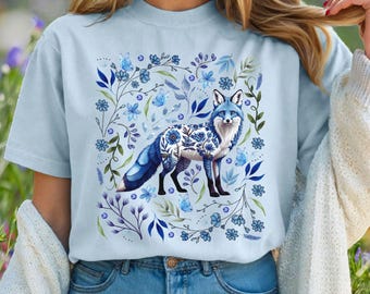 Cute Flower Fox Shirt, Vintage Floral Cottagecore Tshirt, Wildflower Meadow-Woodland Lover Gift for Her, Fairycore Tee, Forestcore T-Shirt