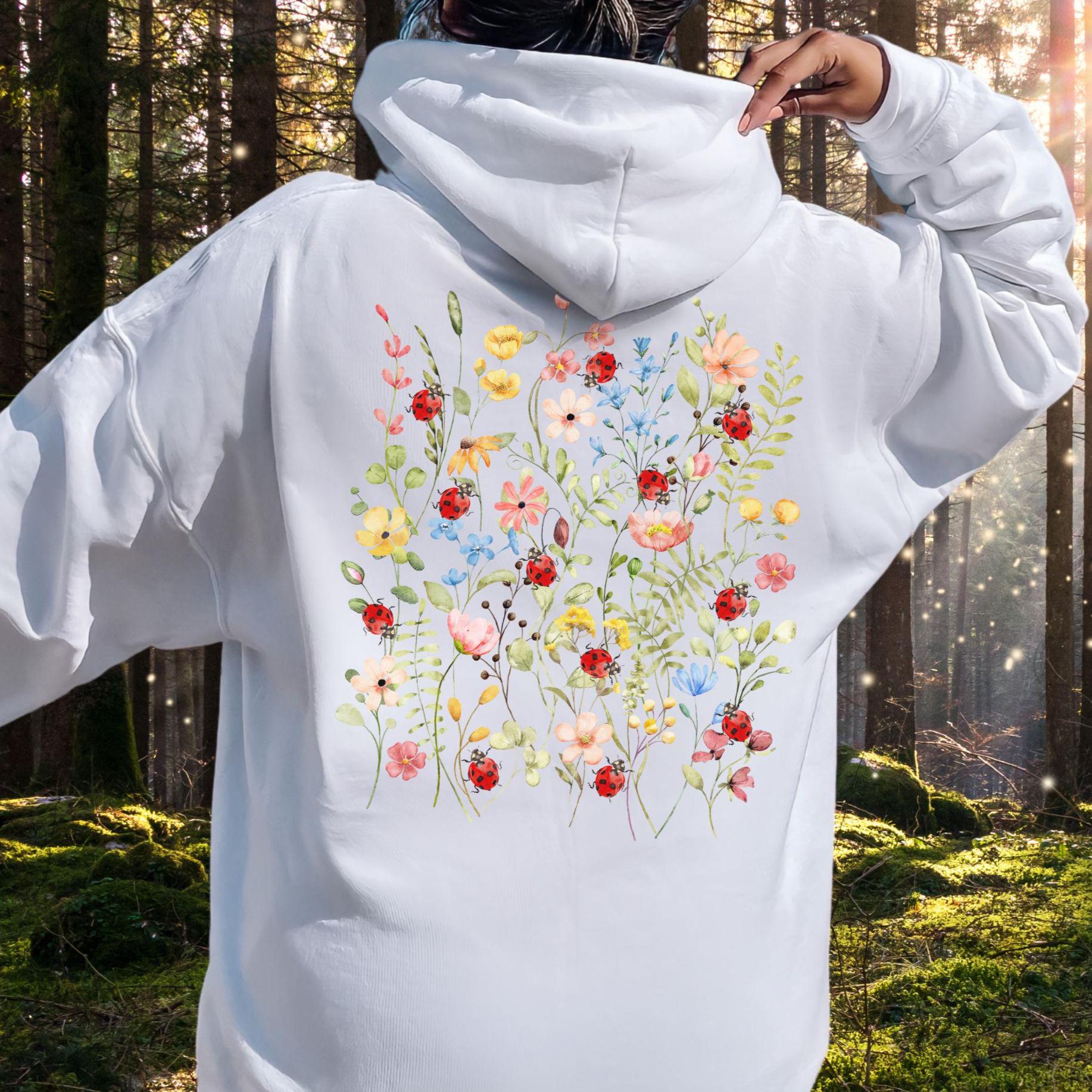 トップス sculptor Cottage Zip-Up Hoodie Flower L Ladybug Floral Zip Hoodie, Goblincore Cottagecore-full Zip up