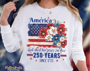 Comfort Colors® America 250 Long Sleeve Shirt, Vintage USA Flag Floral Tee, 1776–2026 Semiquincentennial Patriotic Shirt, 4th of July Gift