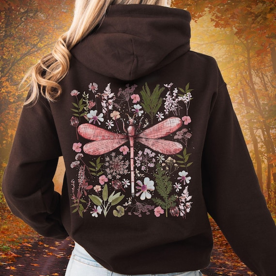 Dragonfly Floral Zip Hoodie, Goblincore Cottagecore-full Zip up