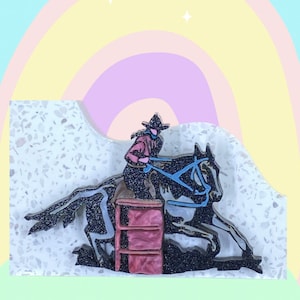 Barrel Race Brooch/Acrylic Brooch/Rodeo Brooch/Cowgirl Brooch/Barrel Race Brooch/Barrel Racer Girl