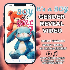 BOY Instant download | Gender reveal Video card | digital pregnancy announcement video | Confetti