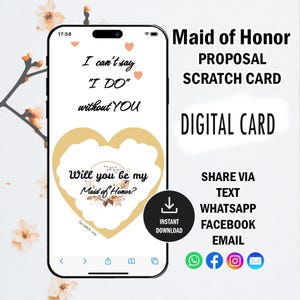 Carte à gratter pour proposition de demoiselle d'honneur, Carte à gratter numérique, Soyez ma demoiselle d'honneur, Faire-part numérique surprise, Demande, Be My MOH, Ecard