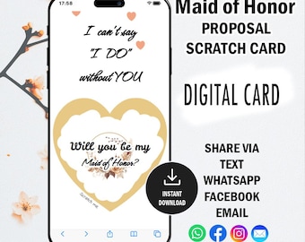 Maid of Honor Proposal Digital Scratch Card: Surprise Announcement (Ecard, Instant Download, PDF/QR-Code Link)