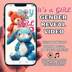 GIRL Instant download Gender reveal Video card |  digital pregnancy announcement video | Confetti | Video Gender Reveal  Instant download
