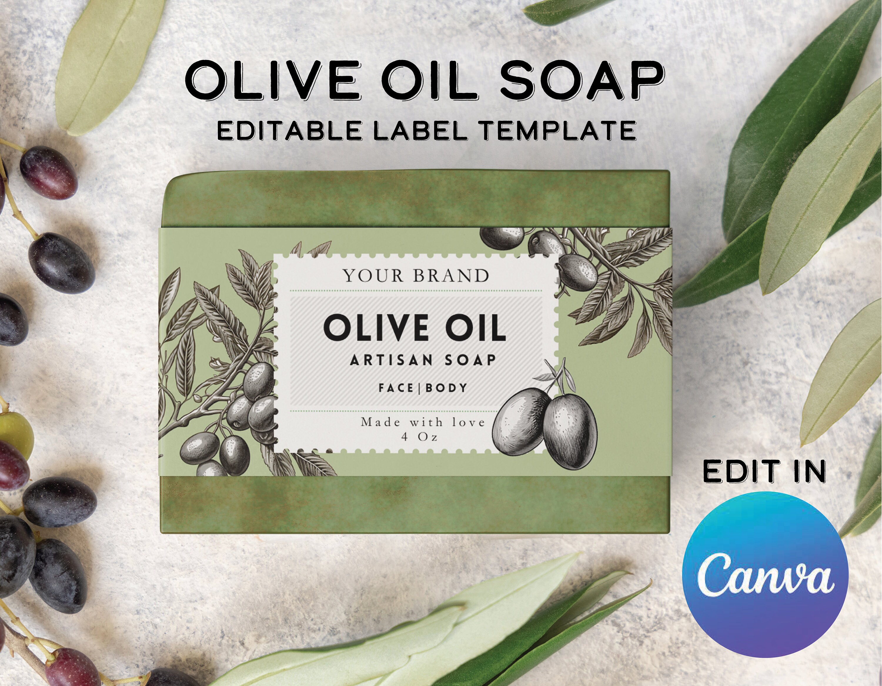 Olive Oil Soap Stamp With Olive Branch, Olive Stamp for Soaps