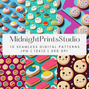 Cookies Seamless Pattern Bundle, Cute Food Cooking Cartoon Print, Modern Abstract Colorful Background, Detailed Printable Digital Paper Pack
