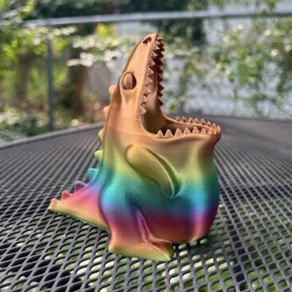 Dino Pencil Pen Holder, Dinosaur Storage Organizer Figure, Unique Plant Pot or Candy Holder, Custom Colors, Home Office Decor, Arts & Crafts