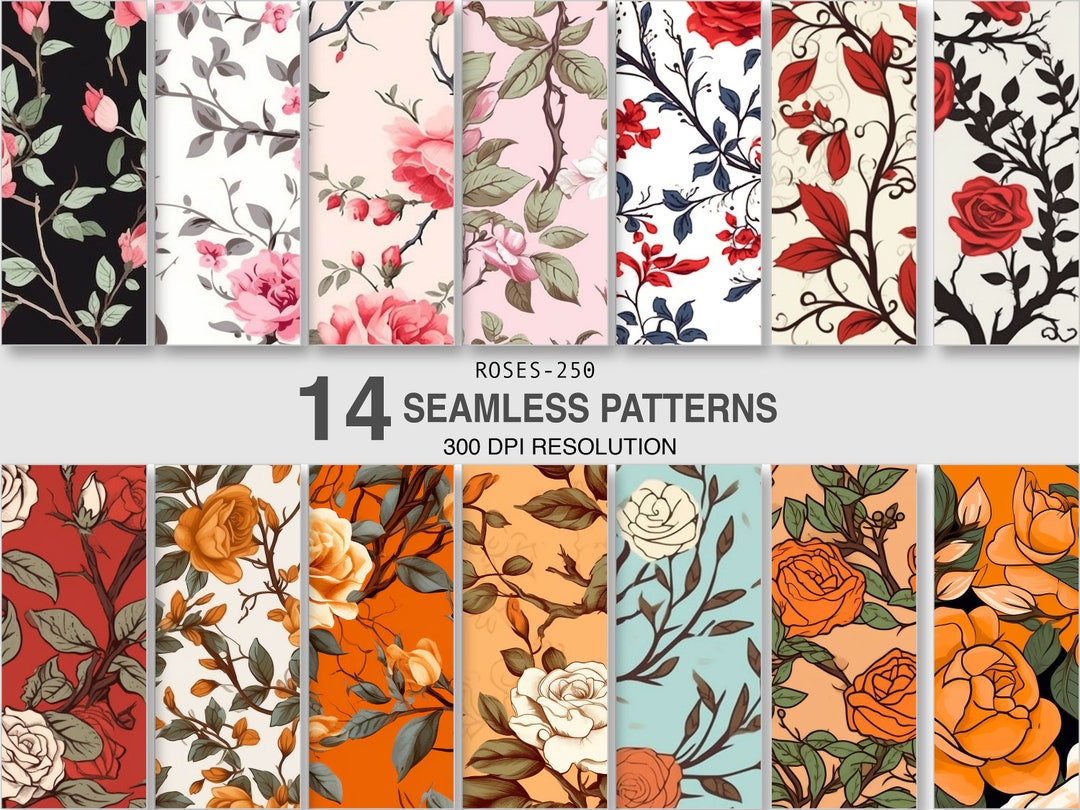 Floral Roses Seamless Pattern Set: Digital Paper for Fabric, Decor ...