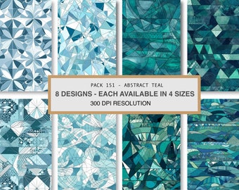 Conjunto de patrones abstractos sin costuras en color verde azulado, impresión bajo demanda (descarga digital)