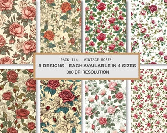 Patrón floral vintage de rosas sin costuras, uso comercial (descarga digital)