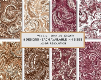 Patrón sin costuras de cachemir: Diseños en marrón y burdeos (Descarga digital)