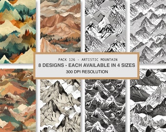 Papel digital con diseño de montañas, patrón sin costuras (impresión bajo demanda)