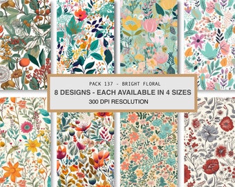 Patrón floral sin costuras, estampado textil brillante (descarga digital)