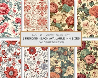 Patrón floral sin costuras, papel digital color óxido vintage (descarga digital)