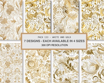 Patrón sin costuras de cachemir dorado, diseño de tela blanca y dorada (descarga digital)