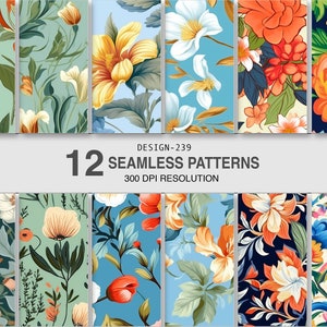 Floral Seamless Pattern Digital Paper Commercial use Digital Patterns for Gift wrapping paper supplies Book cover Home decor Textile Fabrics