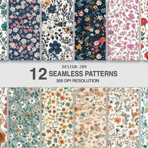 Floral Seamless Pattern: 12 Digital Paper Set (Commercial Use)