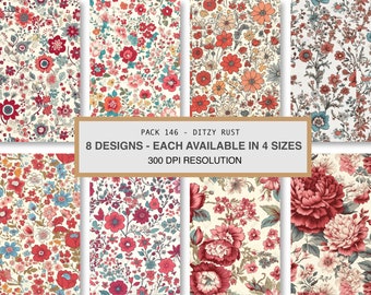 Estampado floral sin costuras, diseño textil rústico (descarga digital)