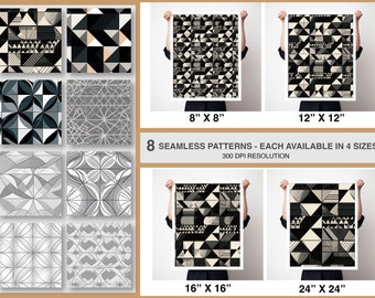 Conjunto de patrones geométricos sin costuras para tela y decoración del hogar (descarga digital)