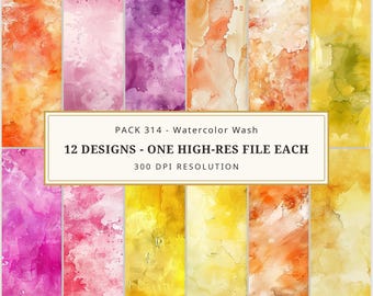 Watercolor Wash Seamless Pattern, Painted Digital Paper Bundle, 12 Artistic Repeating Patterns, Fabric Scrapbook Wallpaper, Commercial Use