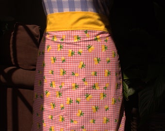 Half Apron, Kitchen Apron, Cute Prints Kitchen Apron - Lemons with Yellow WaistBand