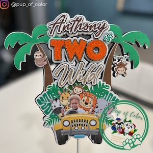 Two Wild 3D Cake Topper, Safari Animals, Jungle Theme Cake Topper, 2nd Birthday Cake Topper, Animals Cake Topper, Cake Decorations