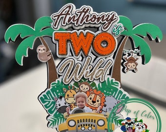 Two Wild 3D Cake Topper, Safari Jungle Animals, 2nd Birthday