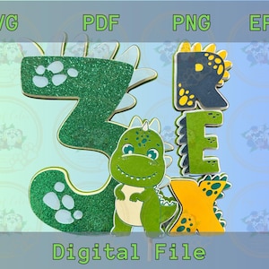 3 Rex Cake Topper Template - Dinosaur SVG - Cake Topper Cut File - Birthday SVG - svg, png, eps, pdf - Instant Download