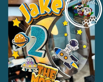 Two the Moon Cake Topper - Personalized 2nd Birthday, Space Theme