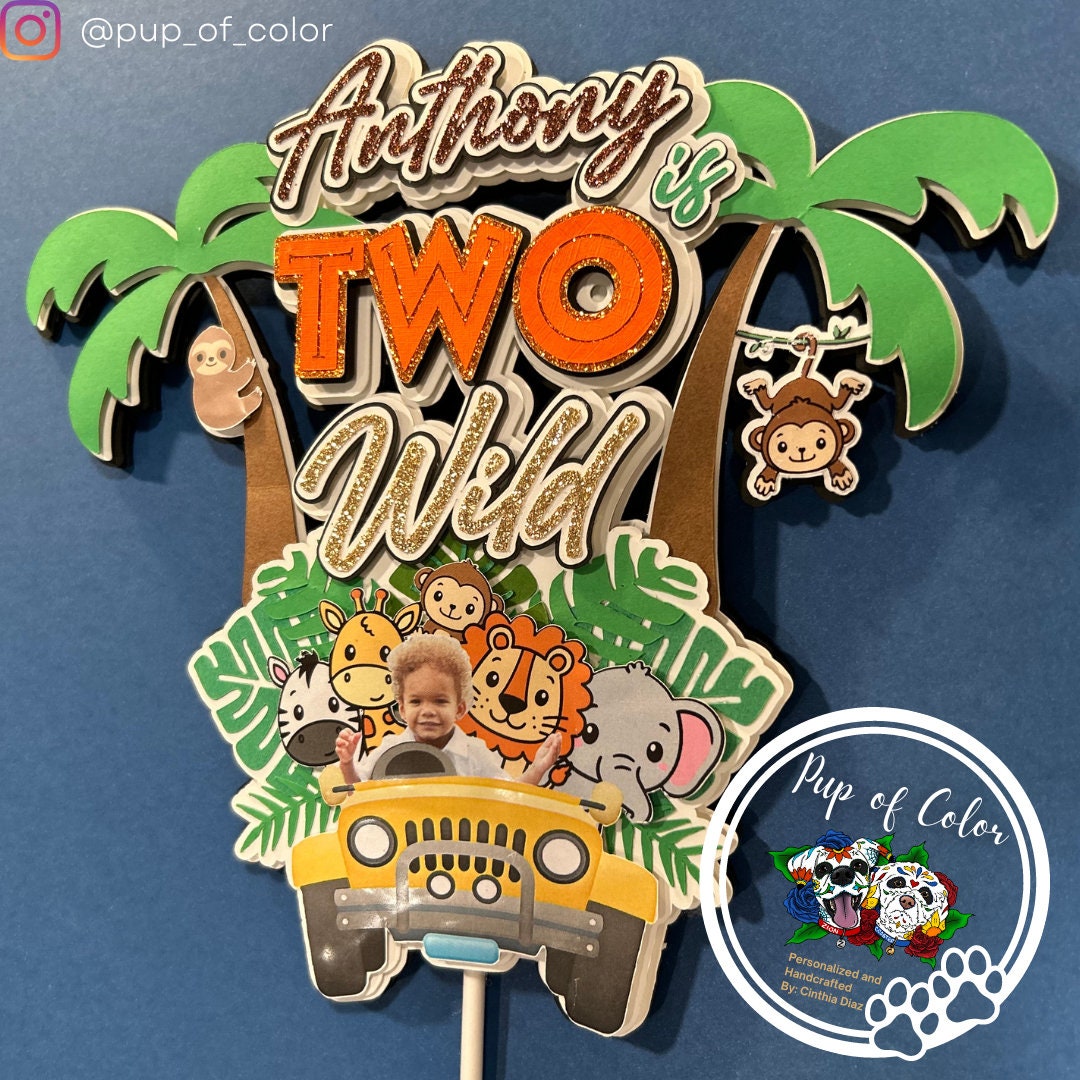 Two Wild 3D Cake Topper, Safari Animals, Jungle Theme Cake Topper, 2nd