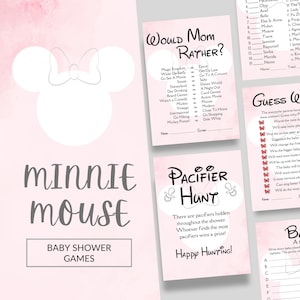 Minnie Mouse roze bundel met babyshowers | 8 digitale printables voor Disney-themafeest | Digitale download | DBS-105