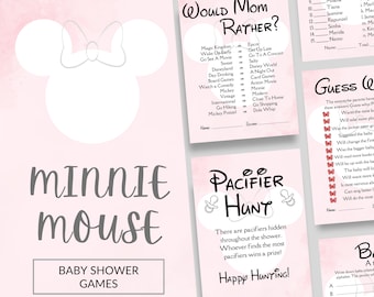 Minnie Mouse Pink Baby Shower Games Bundle | 8 Digital Printables for Disney-Themed Party | Digital Download | DBS-105