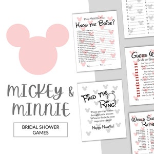 Zestaw gier na wieczór panieński inspirowany Myszką Miki i Minnie | 8 wydrukowanych aktywności na wesele | Pobieranie cyfrowe