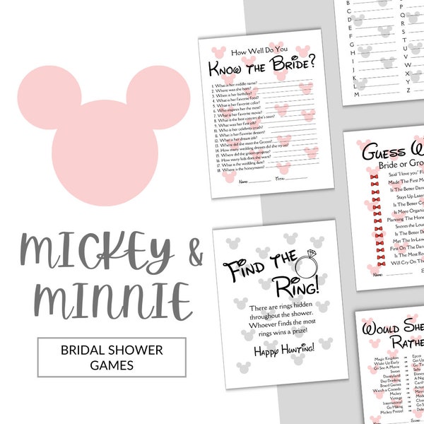 Tiny Mickey and Minnie Themed Bridal Shower Games Bundle / Bridal Shower Games / 8 Games Included / Digital Download