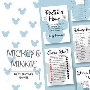 Mickey en Minnie blauwe bundel babyshowers | 7 digitale printables voor een feest met Disney-thema | DBS-107