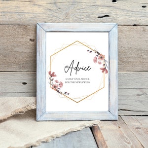 Dusty Pink Floral Newlywed Advice Sign | 8x10 Wydrukuj dekoracje ślubne | Natychmiastowe pobranie | DPF-101