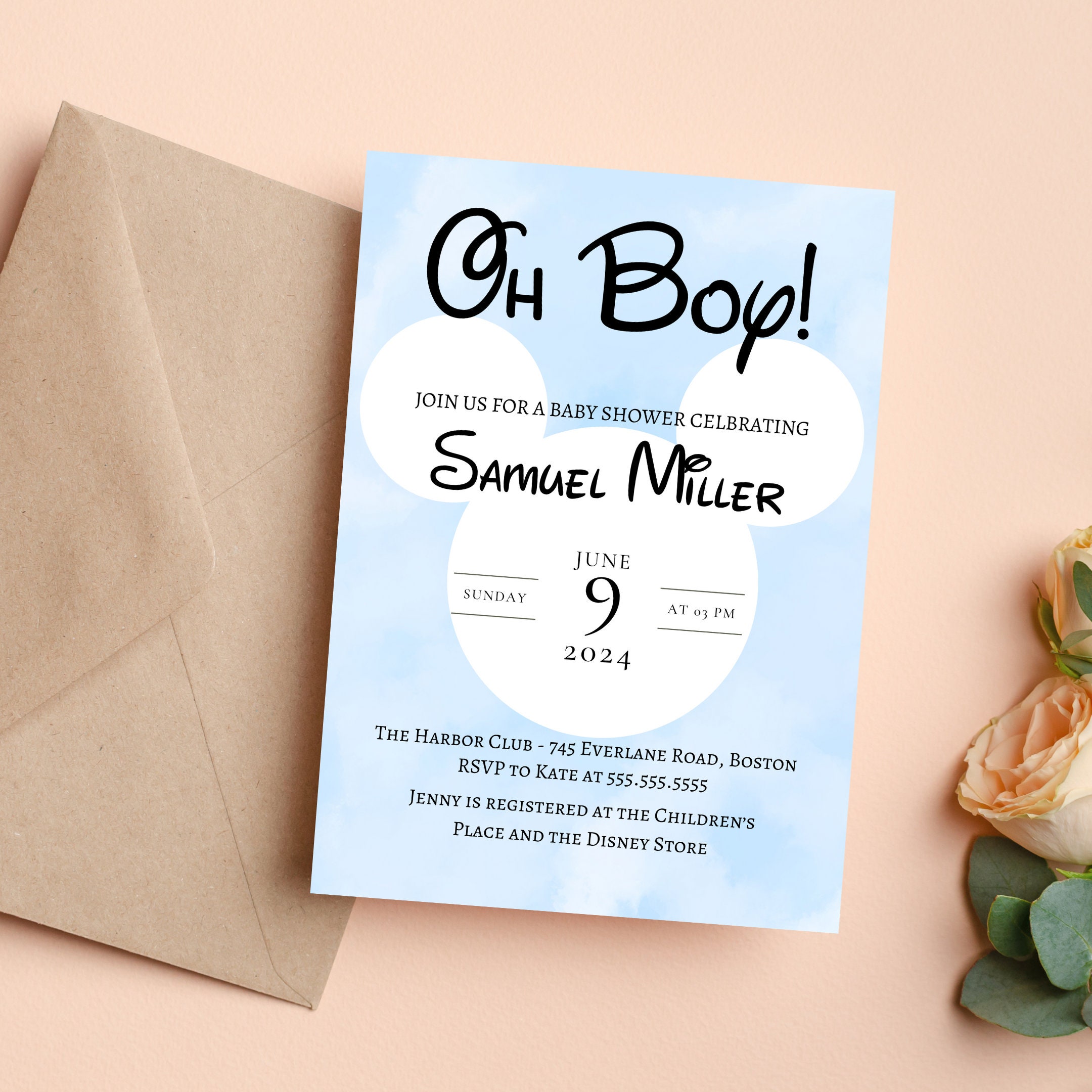 Editable Blue Mickey Mouse Baby Boy Shower Invitation | Downloadable Disney-Inspired Printable Card | MICKEY | MBWBS