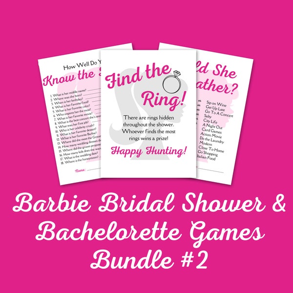 Barbie Themed Bridal Shower Games Mini Bundle / Bridal Shower Games / 3 Games Included / Plus BONUS Come on Barbie Print / Digital Download