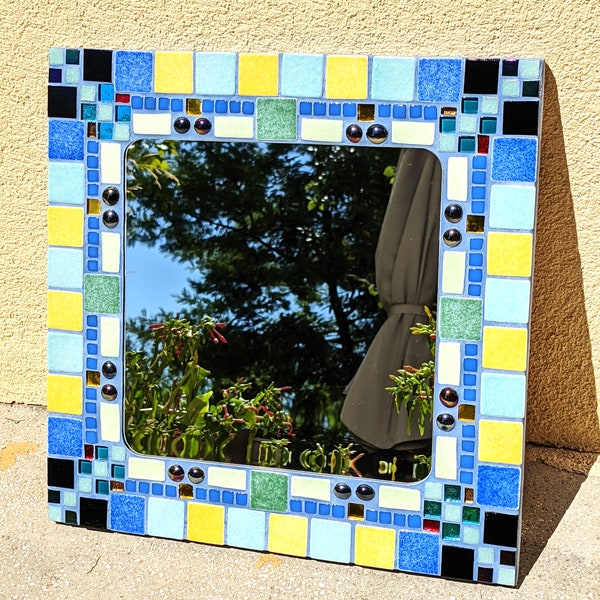 Miroir mosaïque, salle de bain ou chambre. Emaux de Briare, fait main